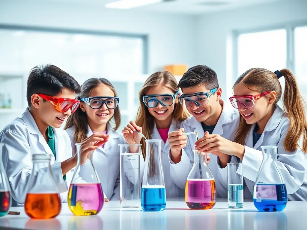 An image showing a group of children participating in an interactive science experiment at an Amicale Laïque Jean Mermoz event, with a focus on hands-on learning and engagement.